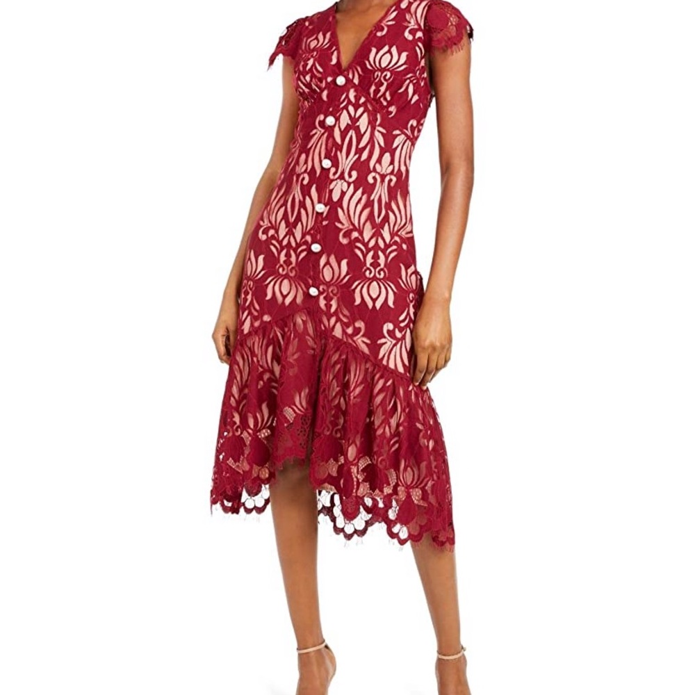 Foxiedox Burgundy Lace Embellished Midi Dress